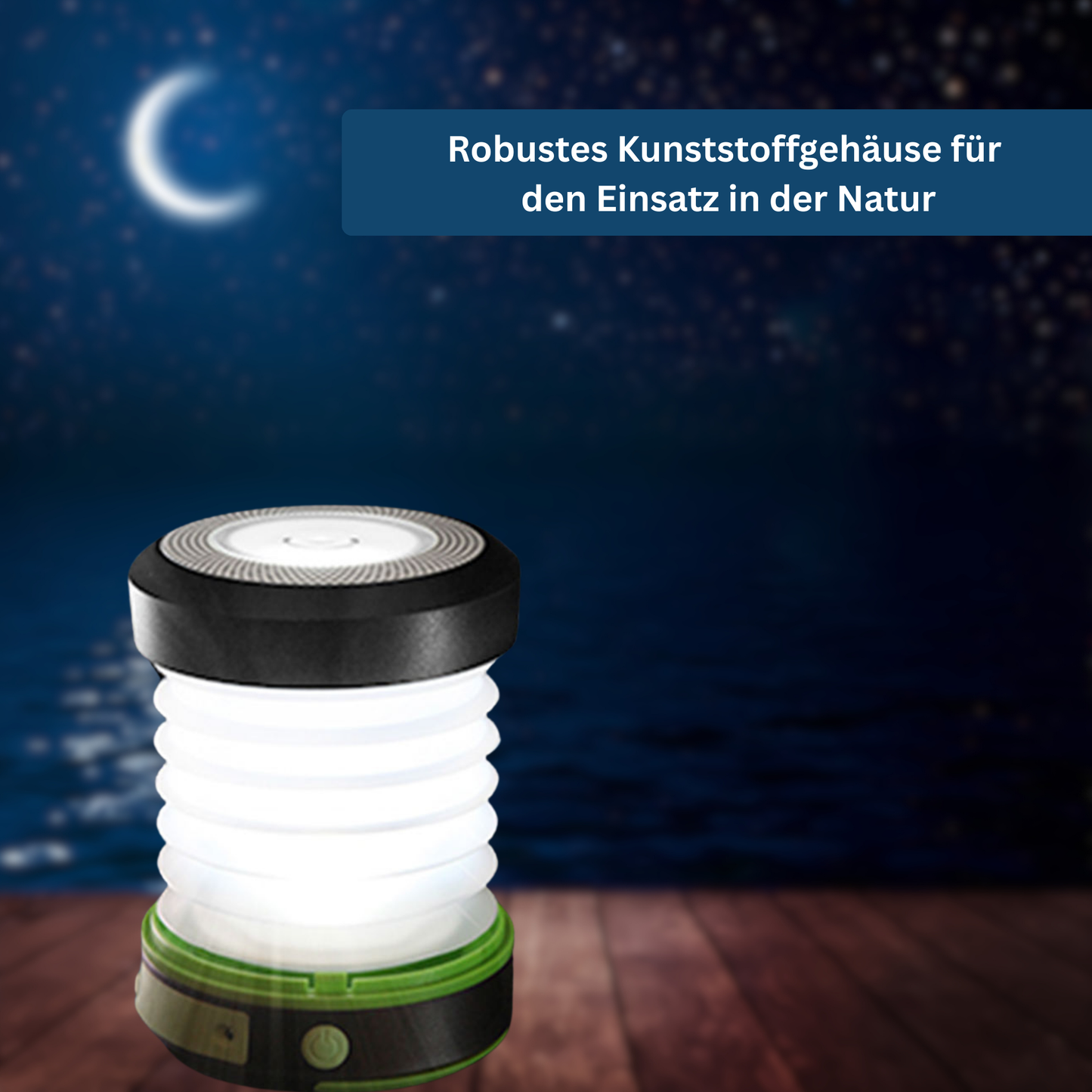 Solcelledrevet, Vandafvisende Campinglampe med Lang Batteritid