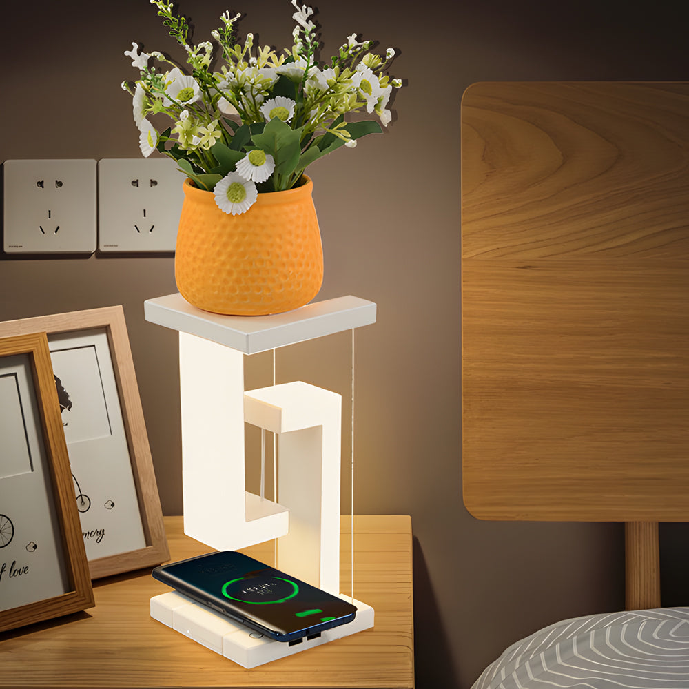 Futuristisk Svævende LED Bordlampe med Trådløs Opladning