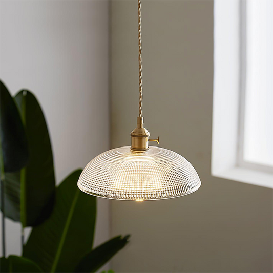 Vintage Pendellampe i Rillet Glas med Justerbar Højde