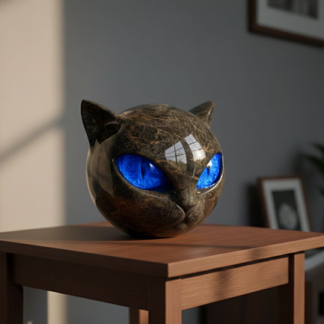 Svart Sten Kattskulptur - Mystisk Vaktkatt