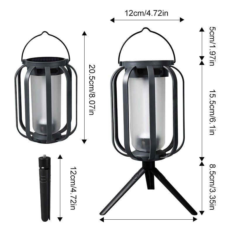 Solcelle- og USB-opladelig LED-lanterne med flammeeffekt