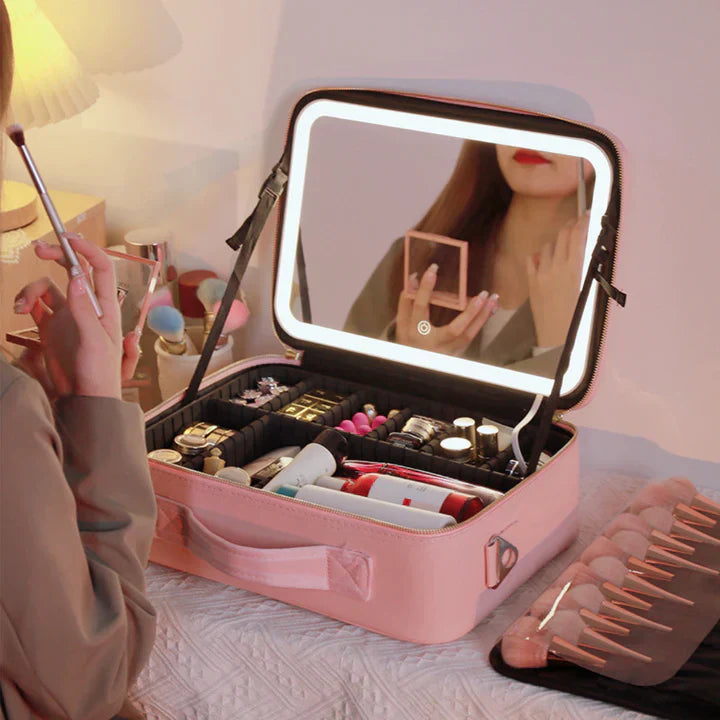 LED Smykkeskrin med Justerbart Spejl - Bærbar Makeup Organizer