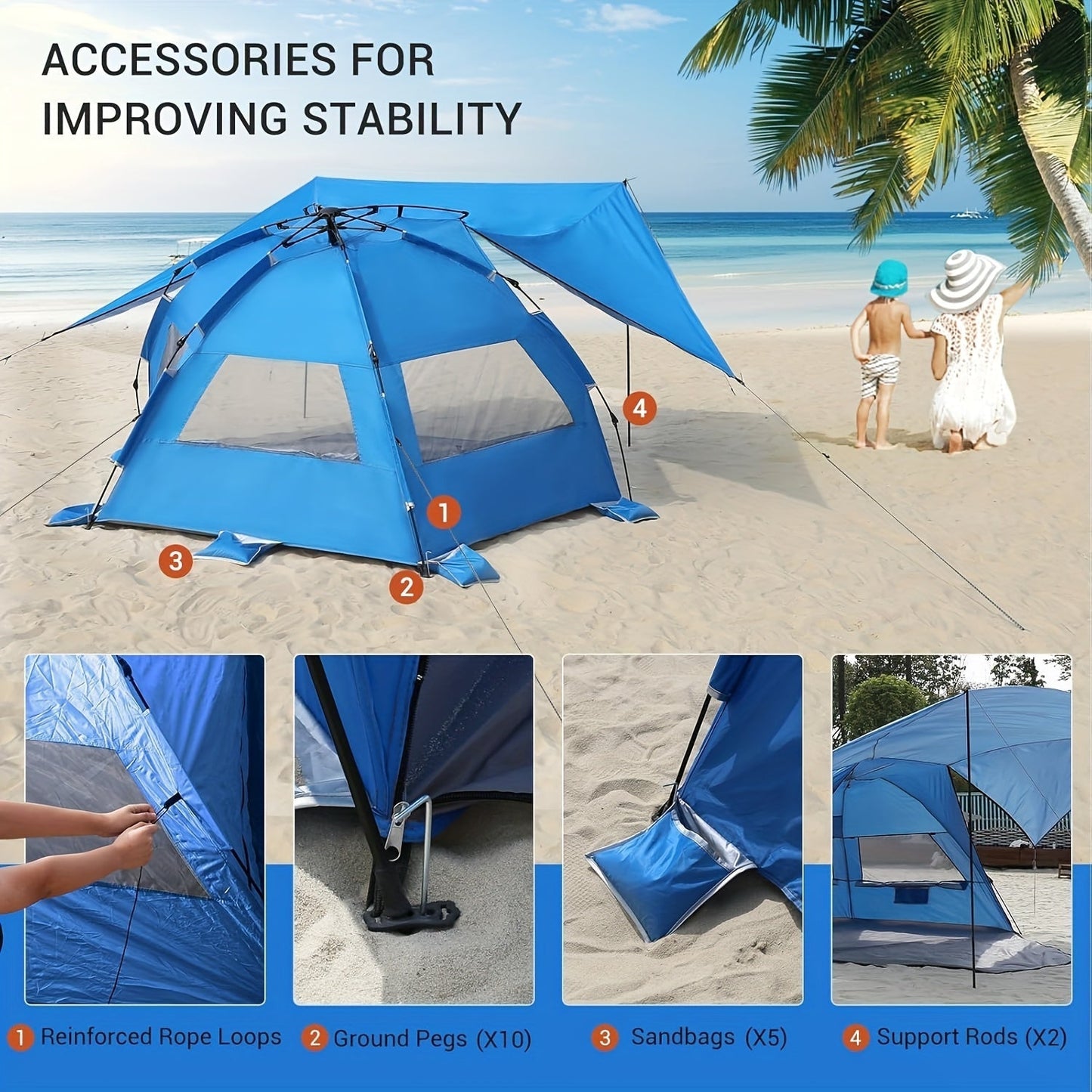 Smart Strandtält SkyShade – Lätt och Rymligt för 4-6 Personer