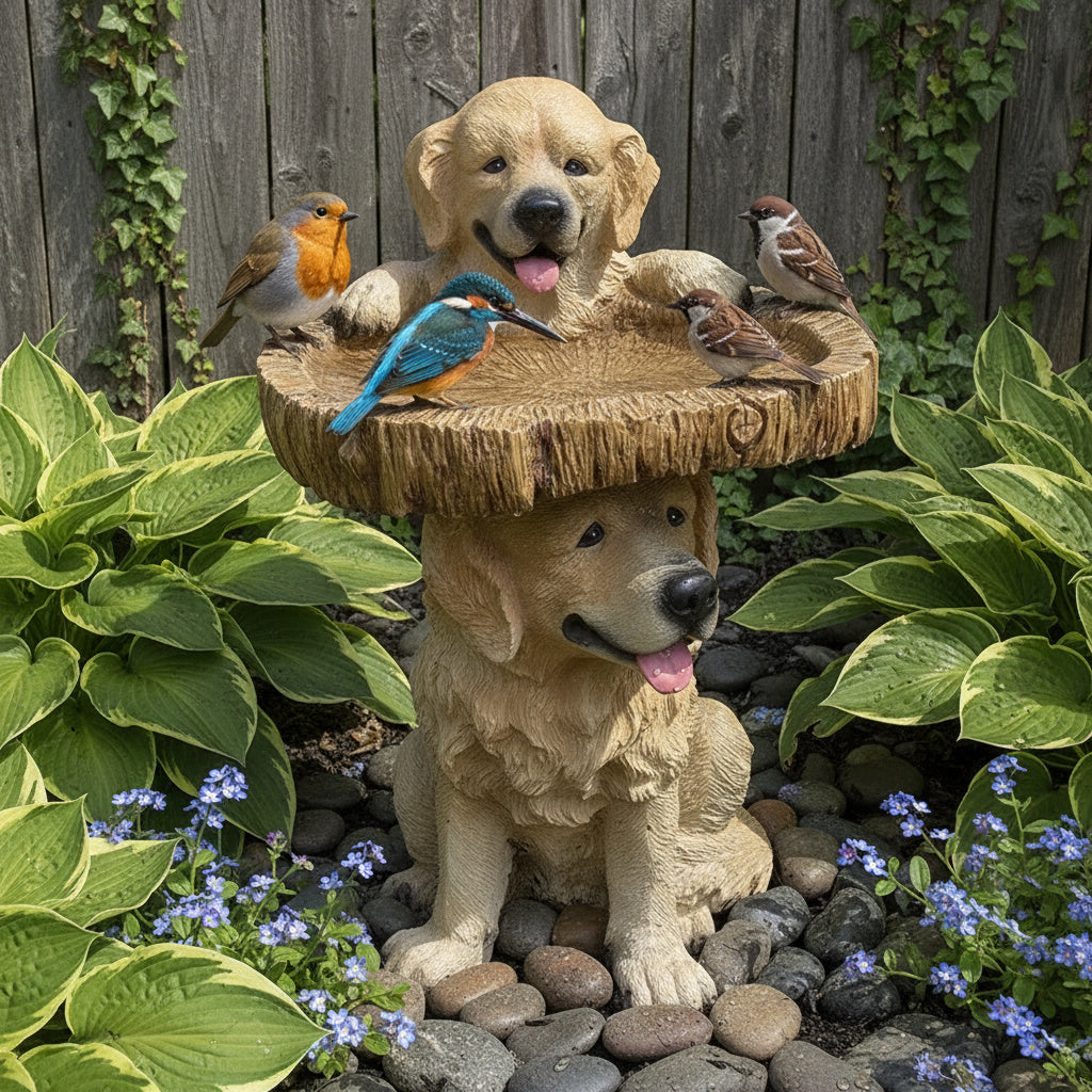 Guldfarvet Retriever Hvalp Havefigur til Fugl Badekar