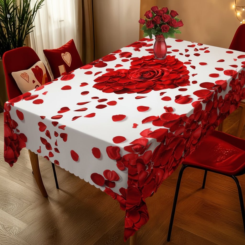 Festligt Rødt Dugdesign med Roser – Perfekt til Valentinsdag