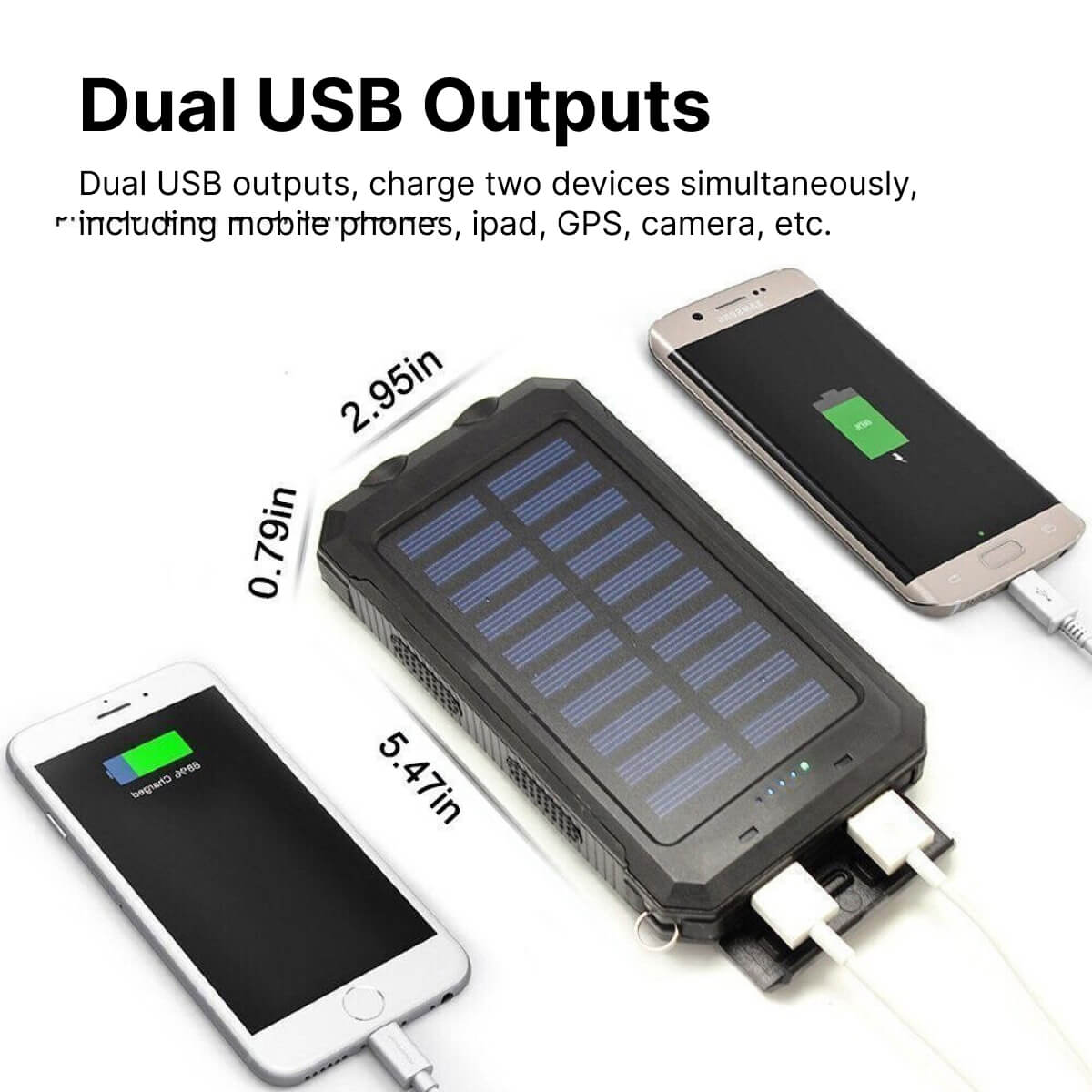 Vattentät Solcell Powerbank 500000mAh med Dubbel USB och LED