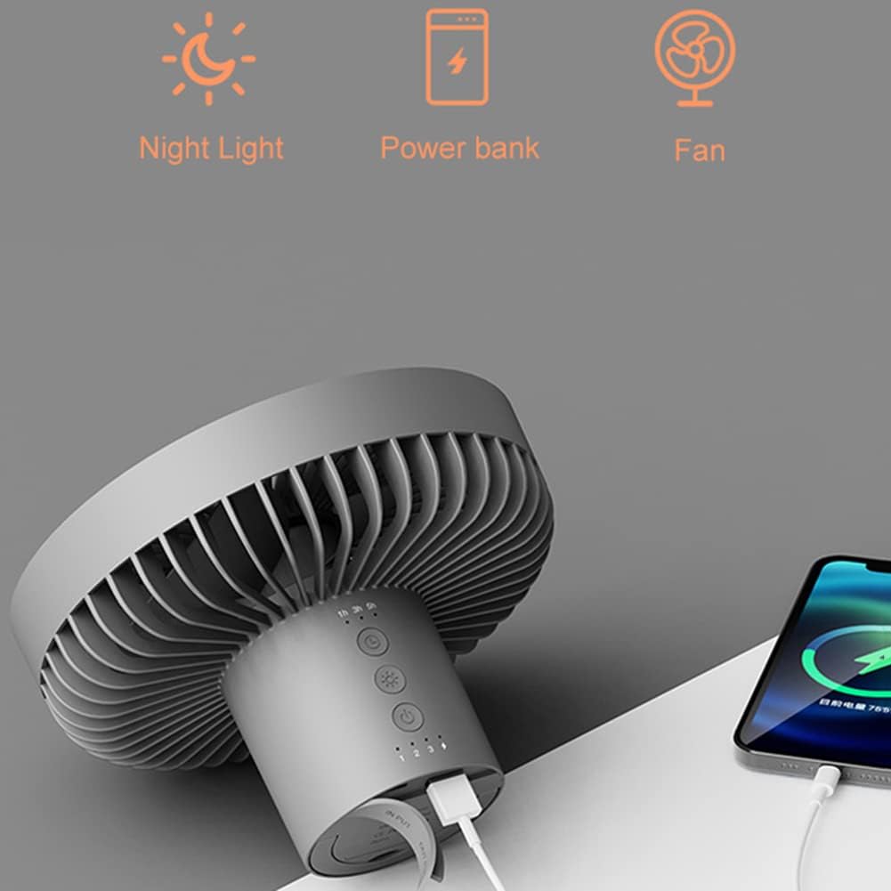 Genopladelig Campingventilator med LED & Powerbank