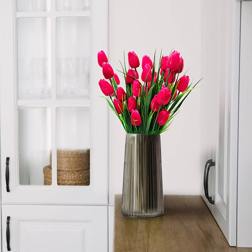 Sæt med 6 Holdbare Tulipanbuketter – UV-Beskyttede til Indendørs og Udendørs Dekoration