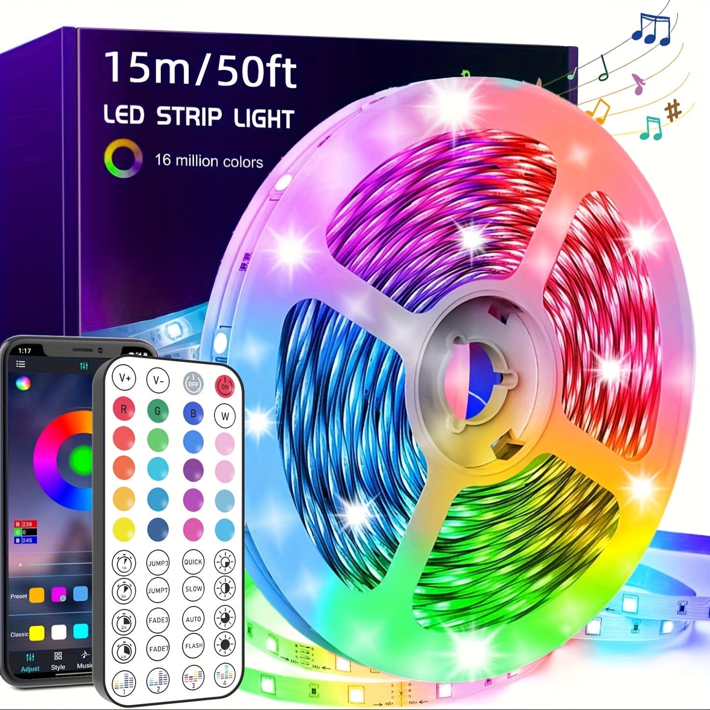 Flexibla LED-ljuslister med färgbyte och musiksynkronisering