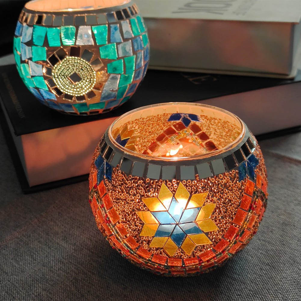 Europæisk Retro Glas Mosaik Lysestage