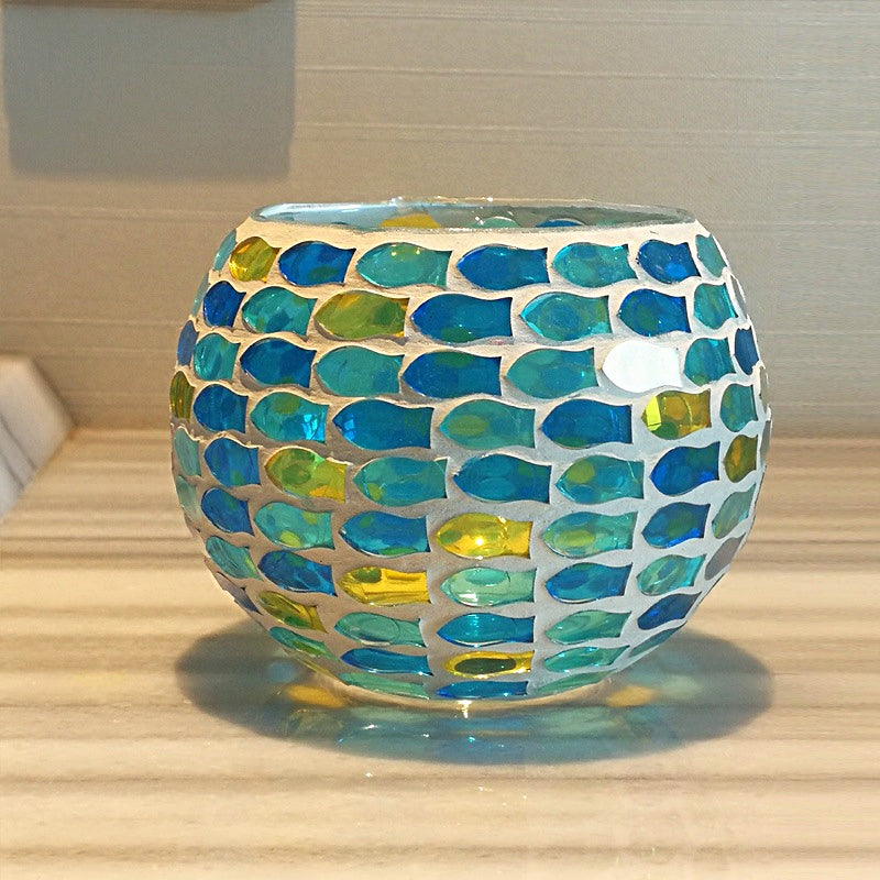 Europæisk Retro Glas Mosaik Lysestage