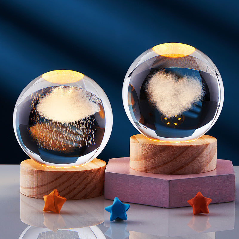 3D Krystal Natlampe med Justerbar LED Belysning