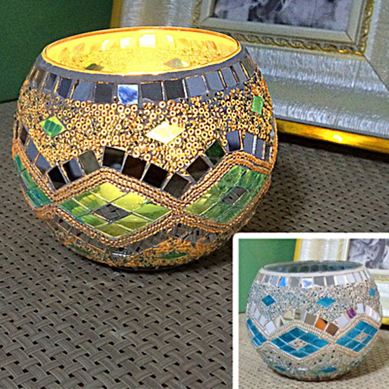 Europæisk Retro Glas Mosaik Lysestage