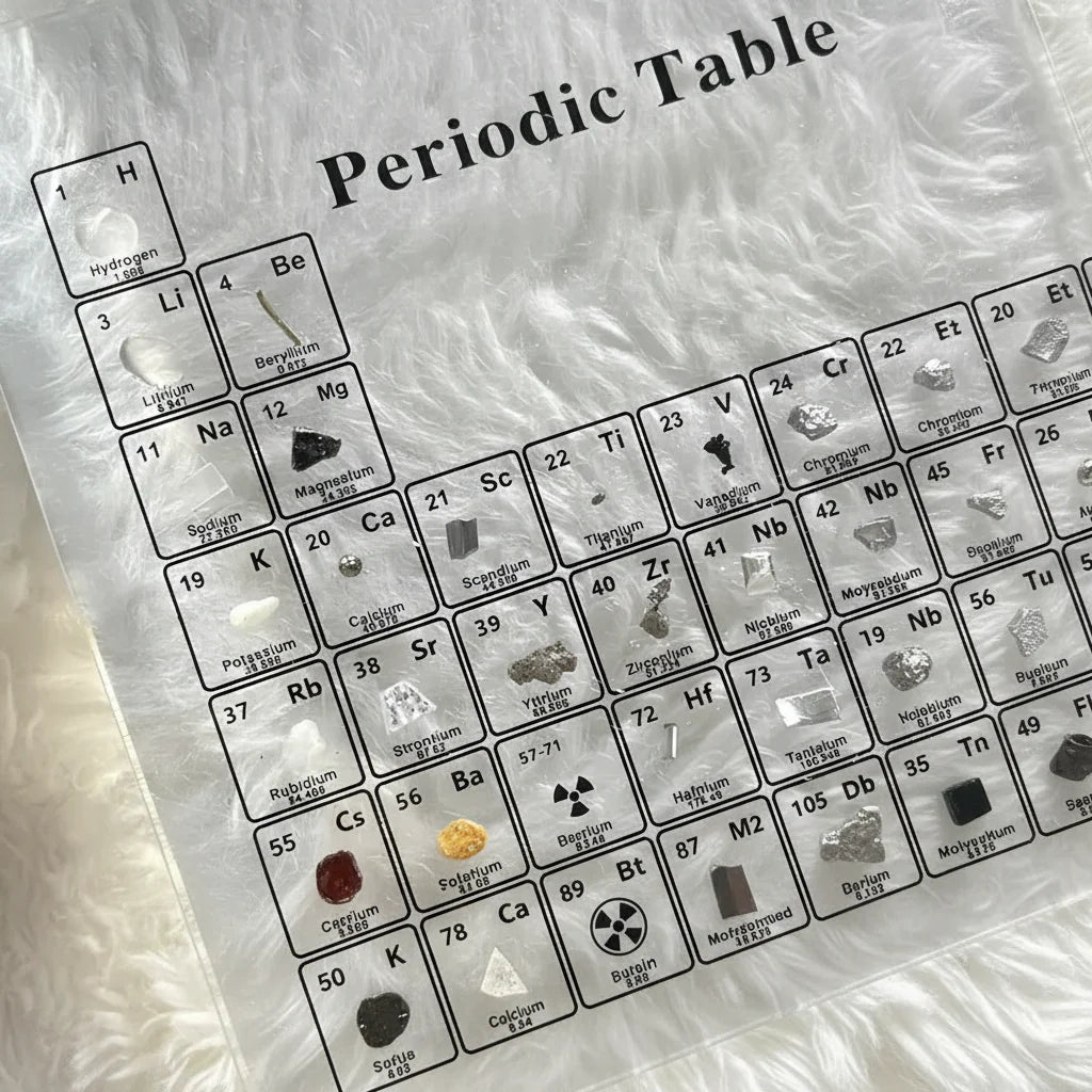 Oplyst Periodisk System med Ægte Elementprøver