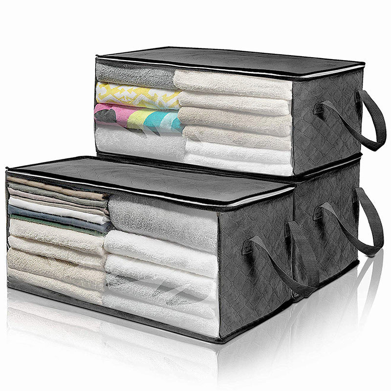 Hopfällbar förvaringslåda för kläder 58×31×30 cm | Non-woven tyg med fönster & dragkedja | För filtar, sängkläder & garderob