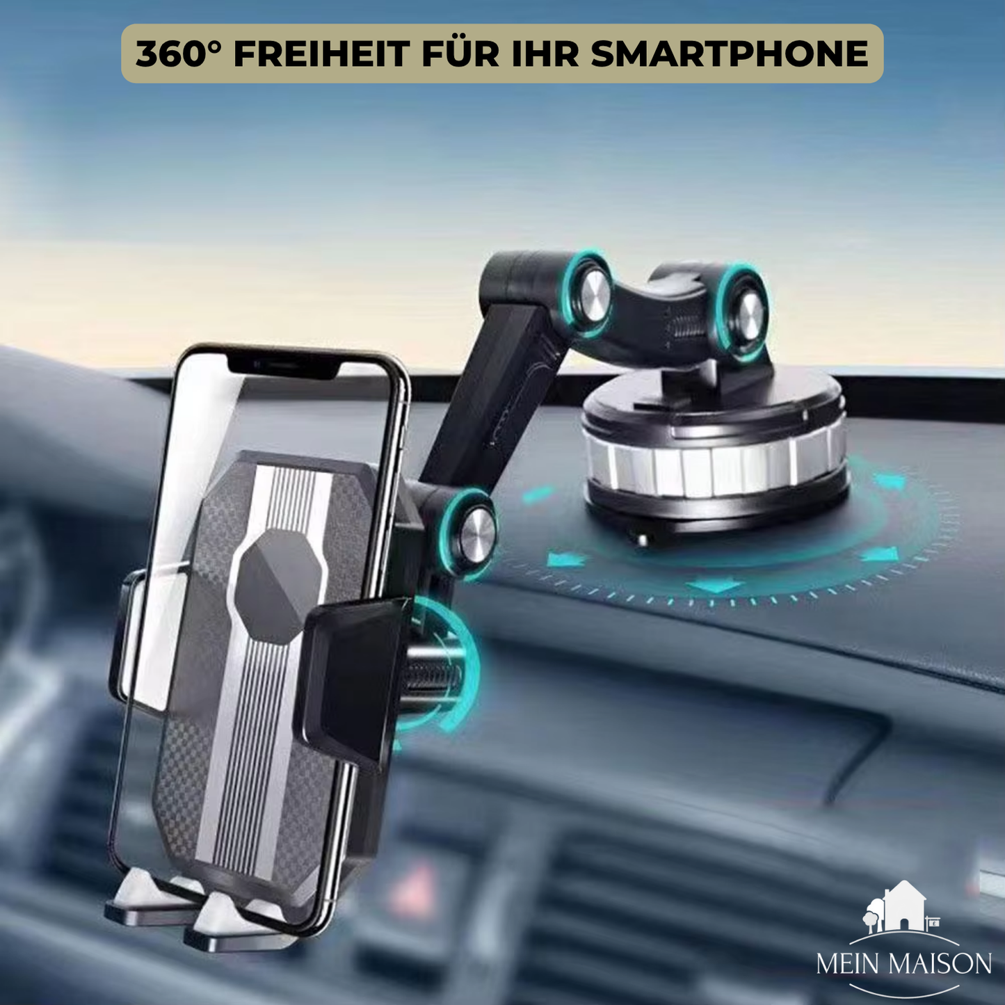 Säker bilhållare för smartphone med sugkopp | 360° rotation