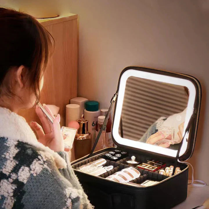 LED Smykkeskrin med Justerbart Spejl - Bærbar Makeup Organizer