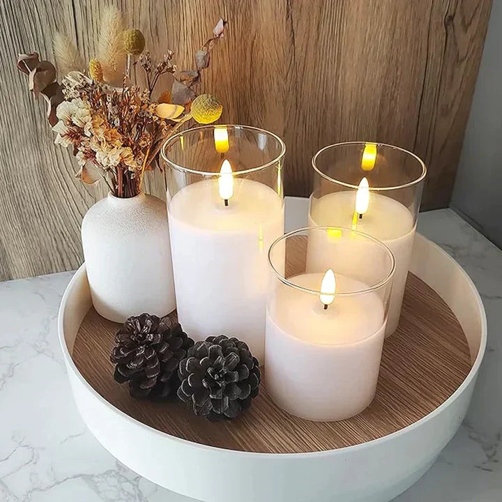 Set med flamlösa LED-ljus för en mysig atmosfär