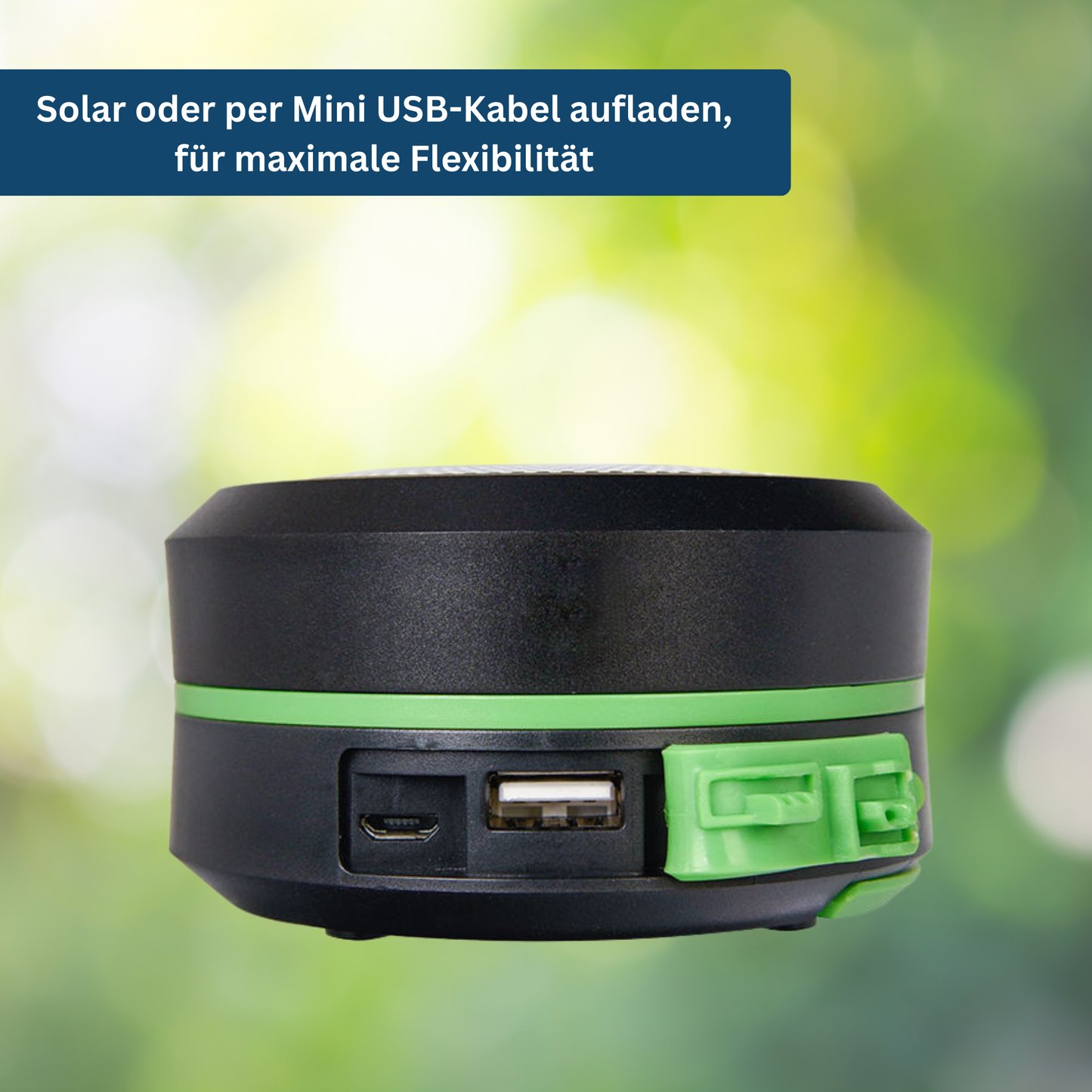 Solcelledrevet, Vandafvisende Campinglampe med Lang Batteritid