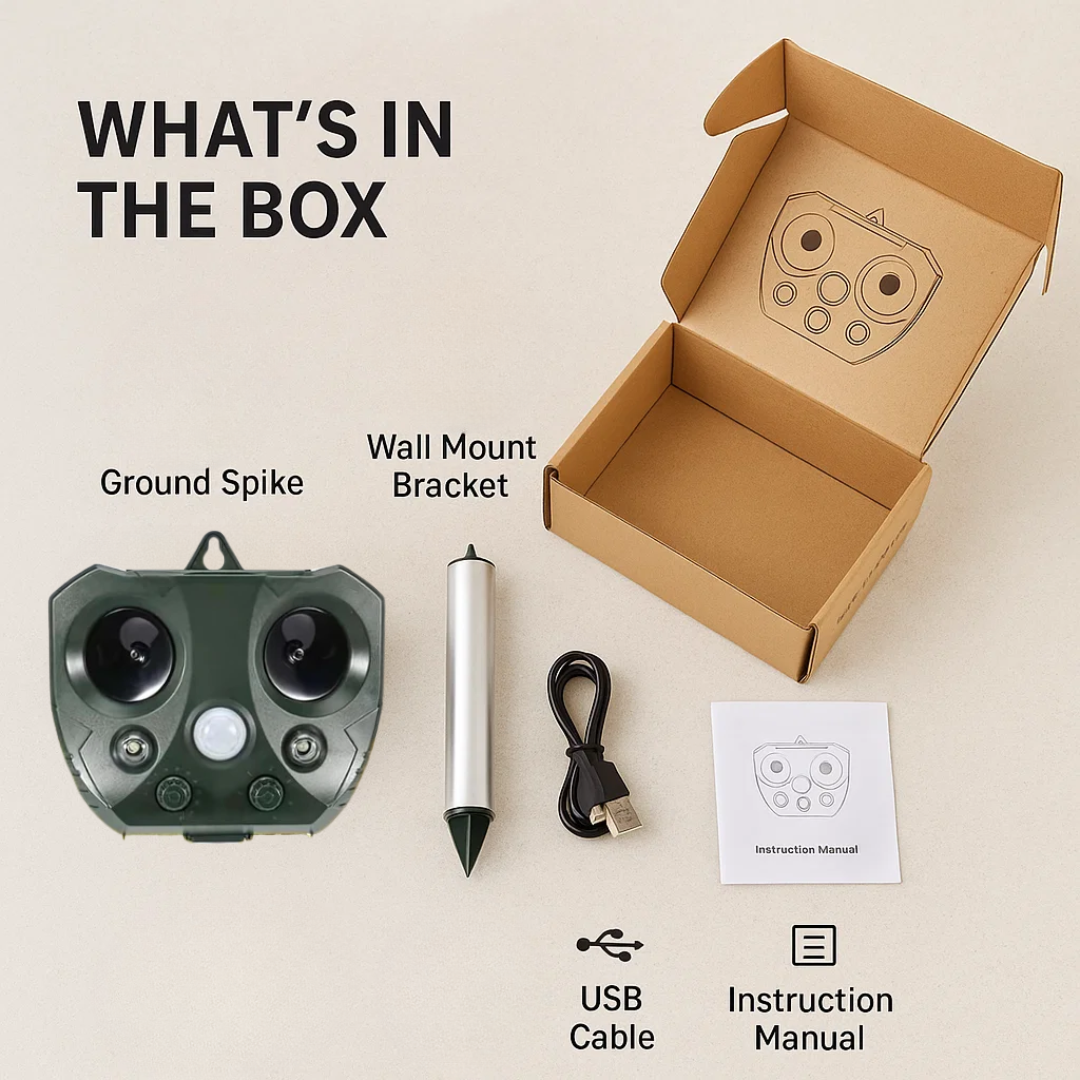 Ultrasonisk Fugle- og Skadedyrsbeskytter | Vejrbestandig, Solcelledrevet & Effektiv til Havebeskyttelse