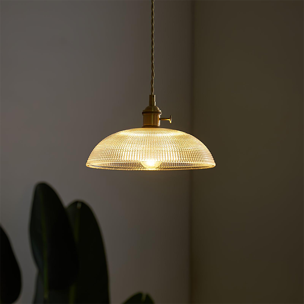 Vintage Pendellampe i Rillet Glas med Justerbar Højde