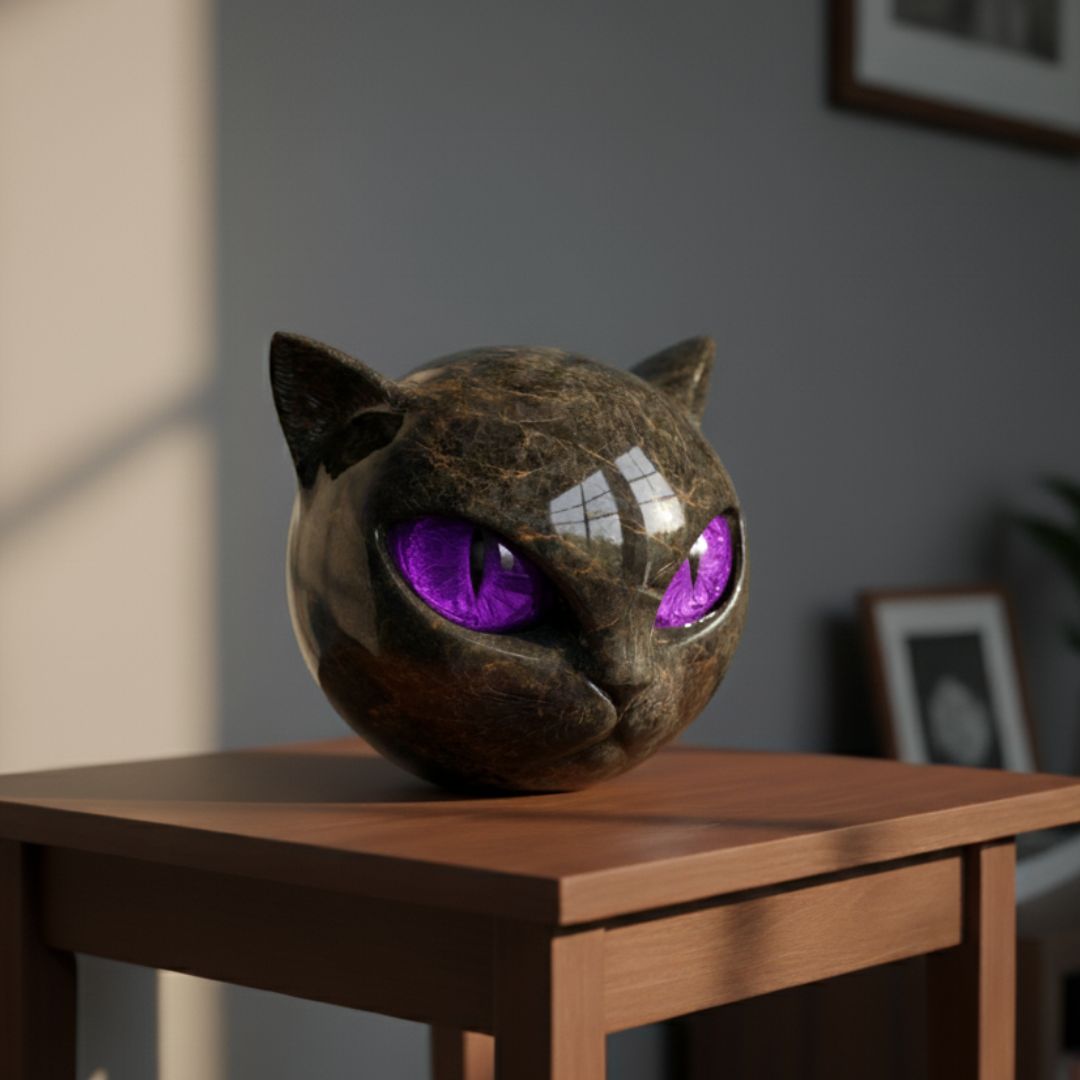Svart Sten Kattskulptur - Mystisk Vaktkatt