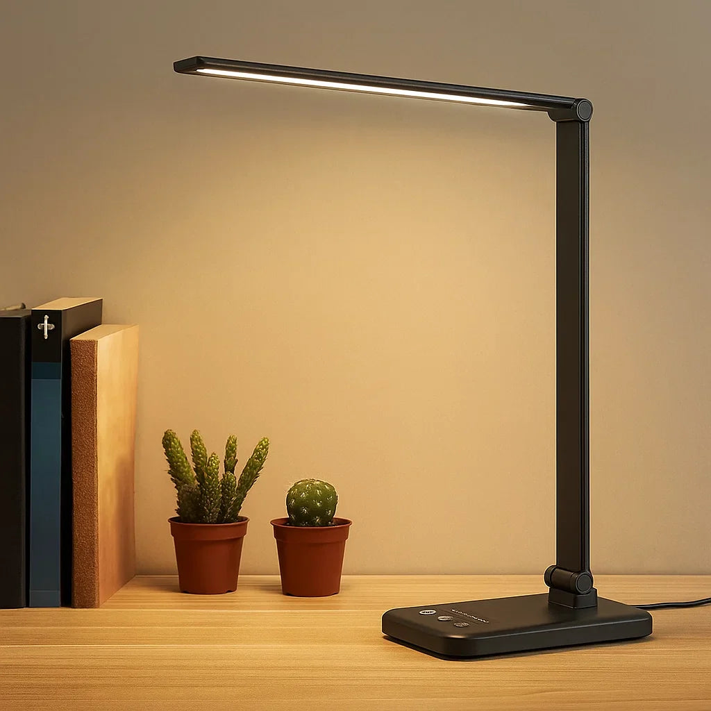 Justerbar LED Skrivebordslampe med USB & Øjenvenligt Lys
