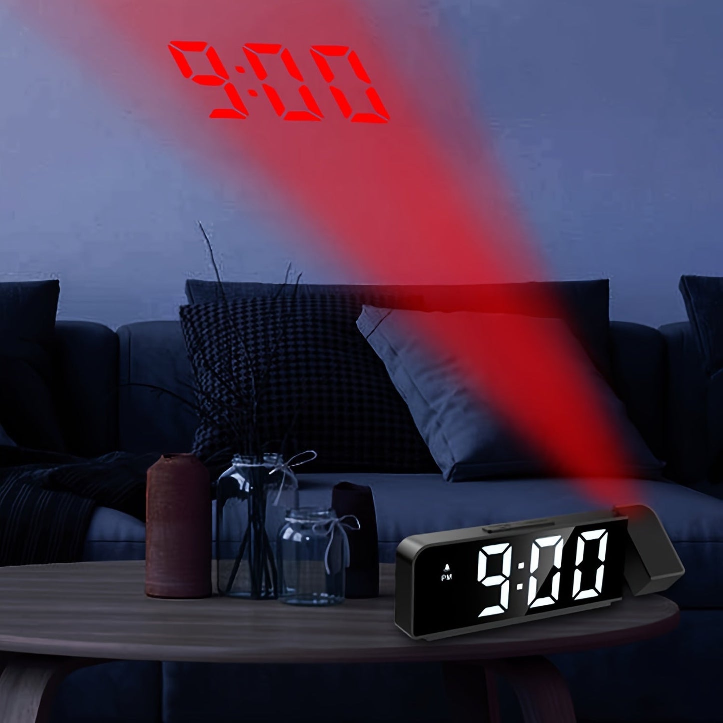 LED-väckarklocka med projektor – Visar temperatur och datum, USB-strömförsörjning