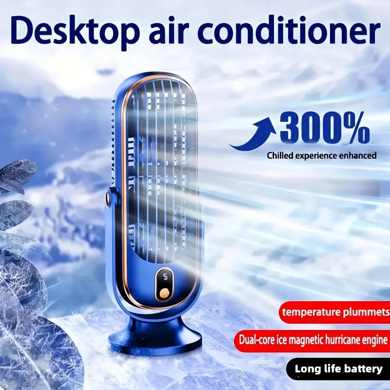 Bærbar klimaanlæg med dobbelt motor, 5 hastigheder, 720° rotation og USB-opladning