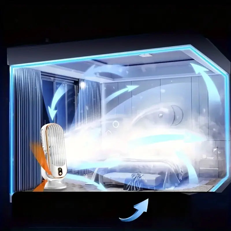 Bærbar klimaanlæg med dobbelt motor, 5 hastigheder, 720° rotation og USB-opladning