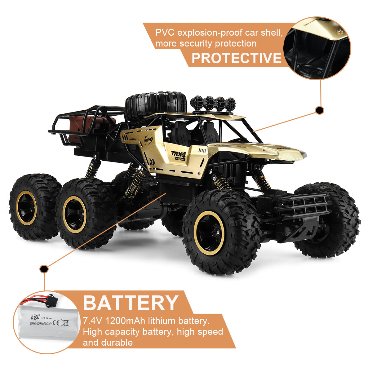 Terräng RC Lastbil med 6 Hjul | 1:12 Monstermodell med 52 km/h