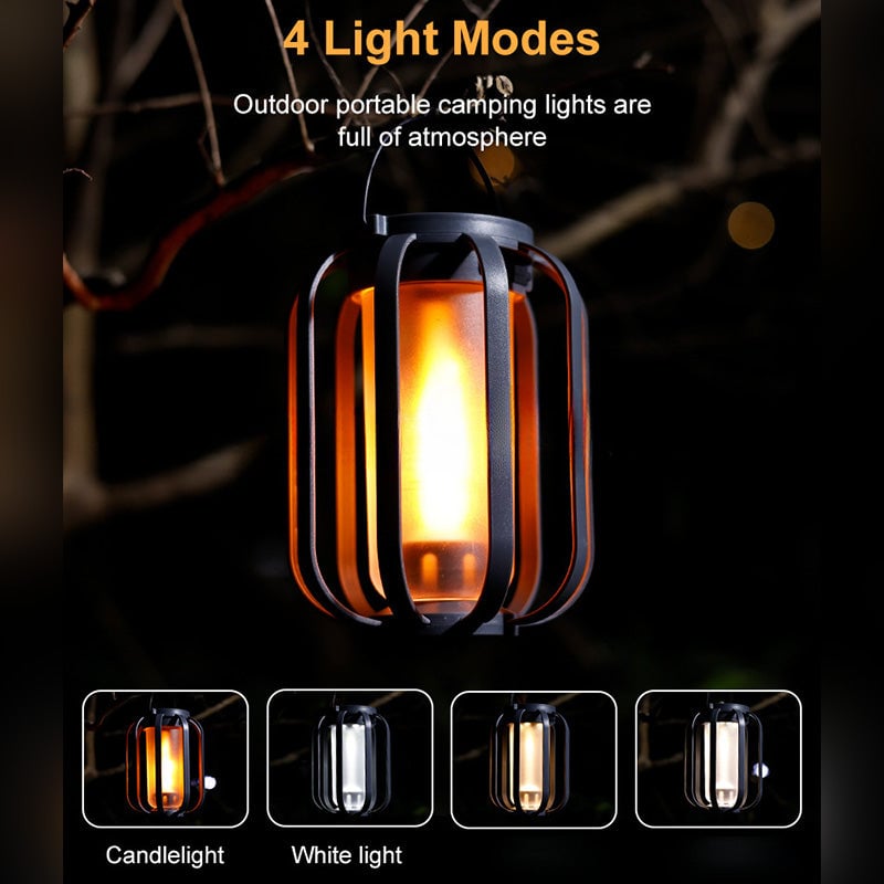 Solcelle- og USB-opladelig LED-lanterne med flammeeffekt