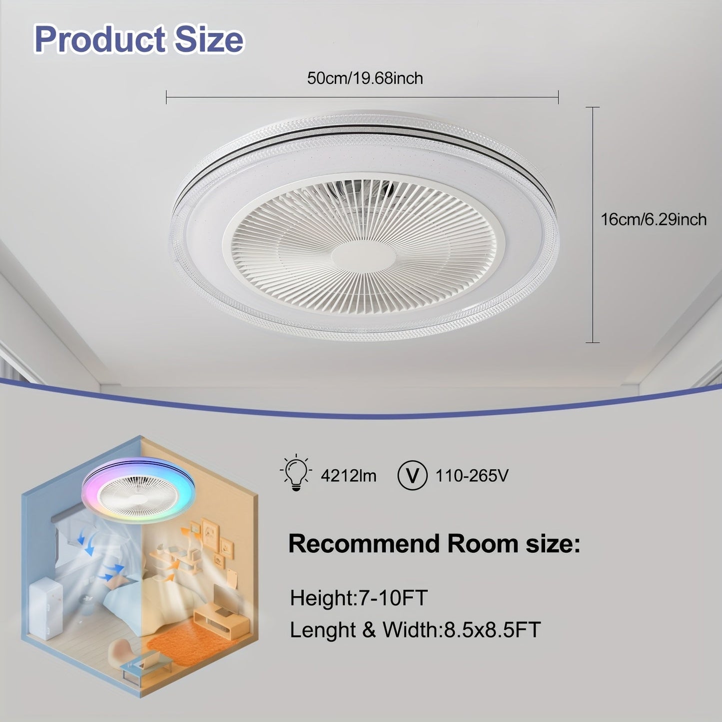 Smart Loft Ventilator med RGB-belysning – Stilfuld og Effektiv