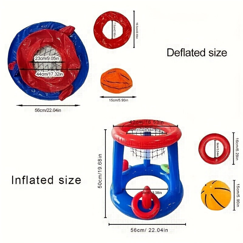 Uppblåsbart basketset för pool – Inkluderar korg, boll och ringar