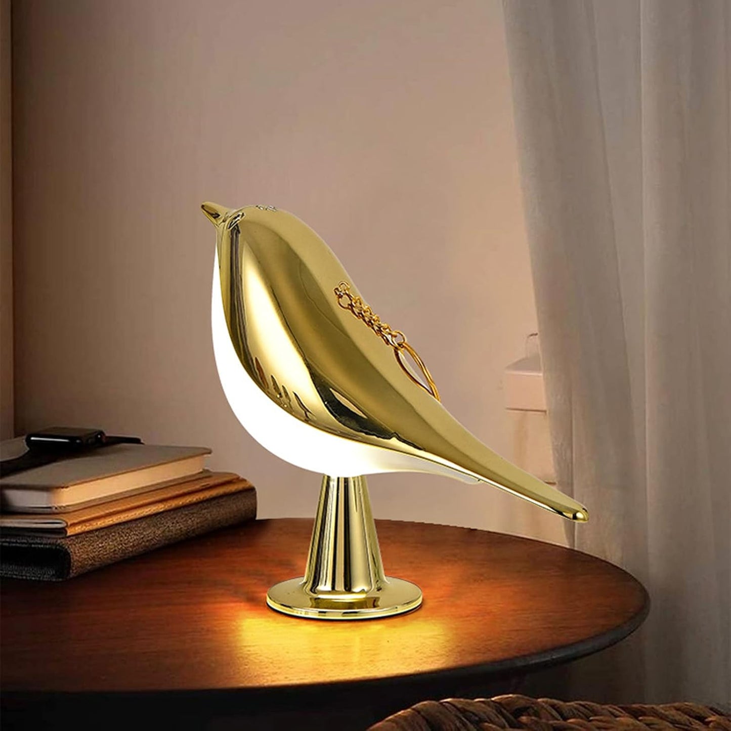 Stilfuld LED Bordlampe med Fuglemotiv og Blødt Lys