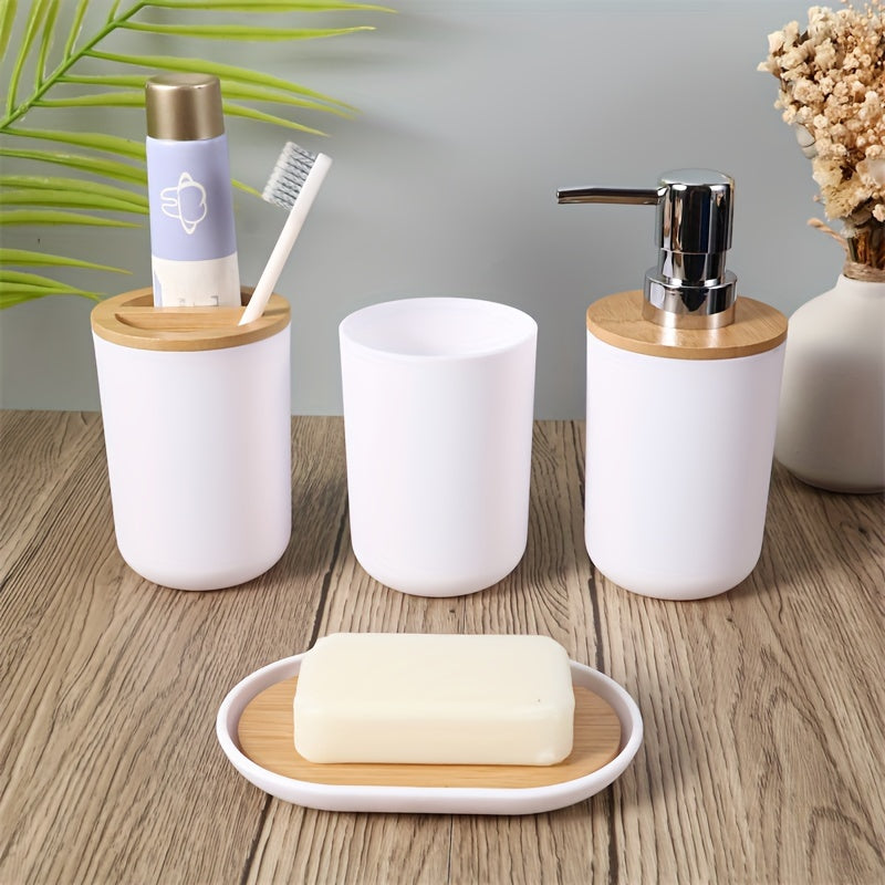 Elegant set med badrumstillbehör och bambulock – 4 delar