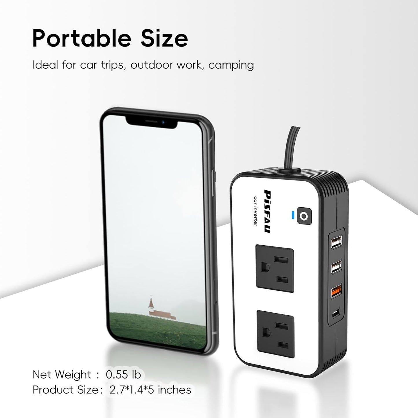 Bil Inverter 200W – DC 12V til 220V AC med USB-C og Hurtigopladning