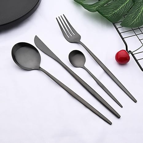 Elegant Sort Bestiksæt i Rustfrit Stål - Stilfuldt & Holdbart