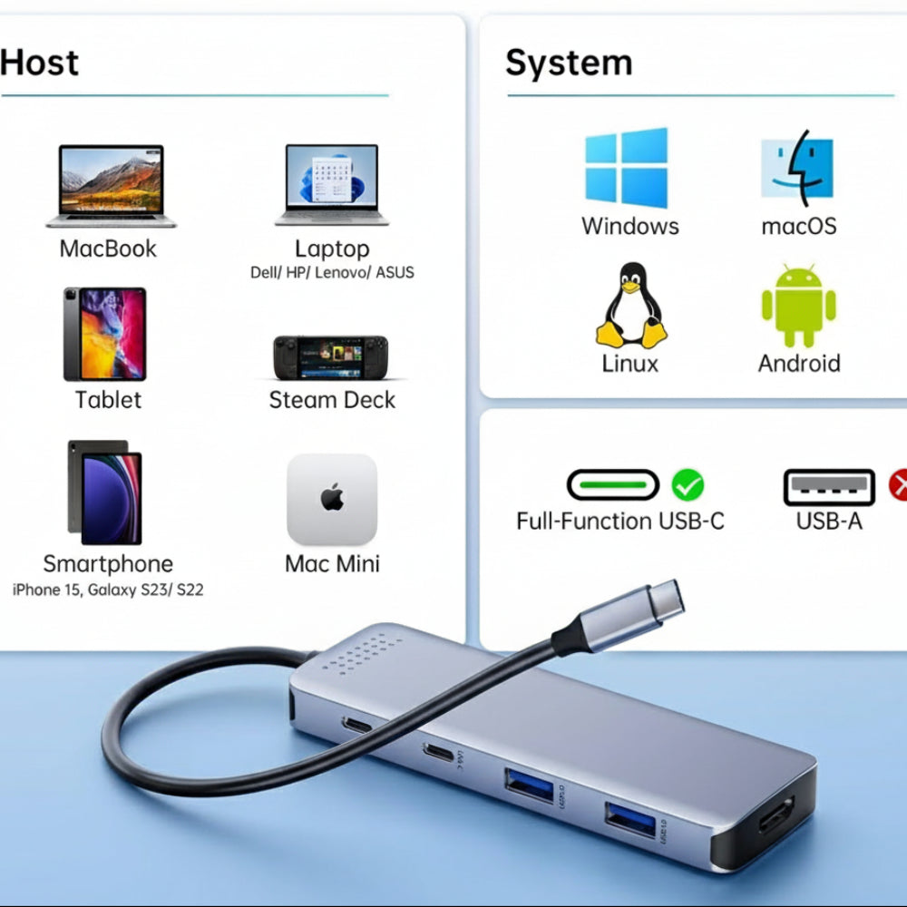 USB-C dockningsstation för dubbla 4K-skärmar med snabbladdning