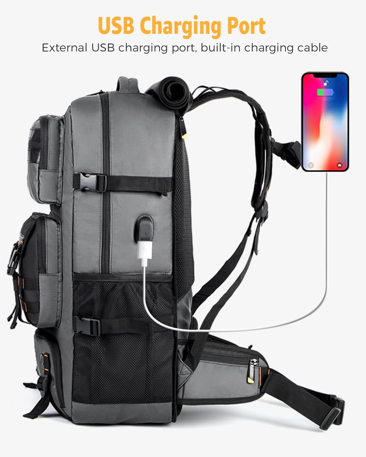 Smart reseryggsäck med 50L kapacitet och USB-laddning