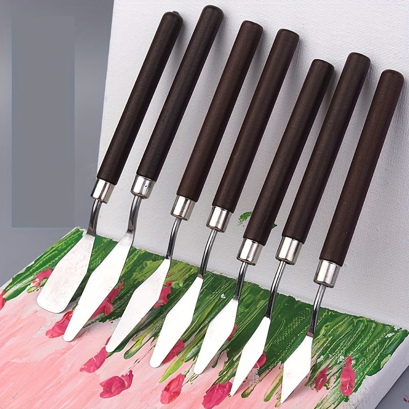 Sæt af 7 stålspartler til kunst og farveblanding