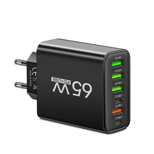 Kompakt 6-i-1 Oplader 65W med Flere USB-Porter