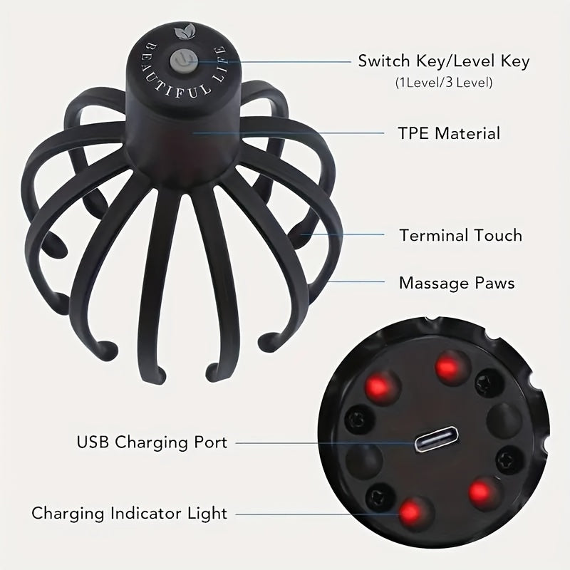 USB Genopladelig Skaldet Massageapparat i Blæksprutteform – Kompakt