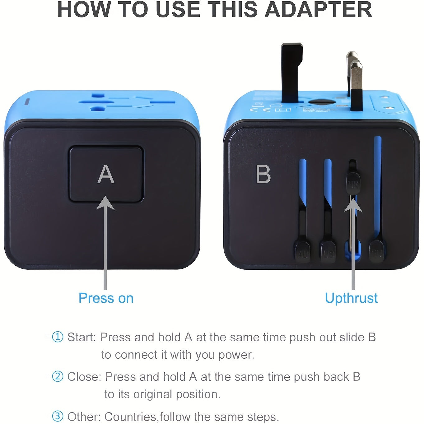 Rejseadapter med 4 USB & Type-C: Hurtig Opladning Globalt
