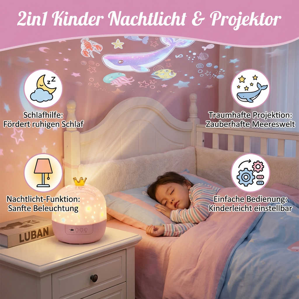 Barn Nattelys med Projektor – 2-i-1 Funktion