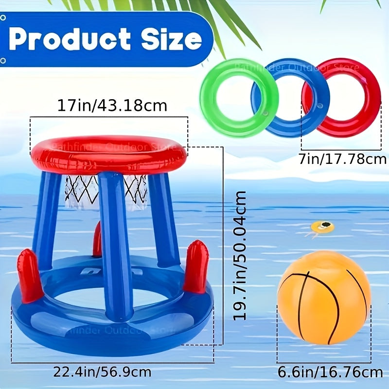 Uppblåsbart basketset för pool – Inkluderar korg, boll och ringar