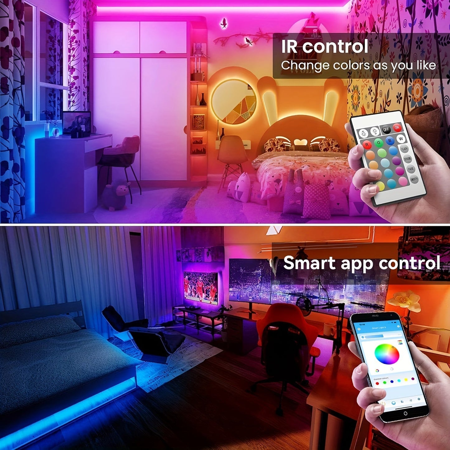 Farveskiftende LED Lysskinner med App-Styring