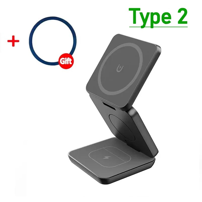 3-i-1 Hurtig Magnetisk Trådløs Oplader til iPhone, AirPods & Apple Watch