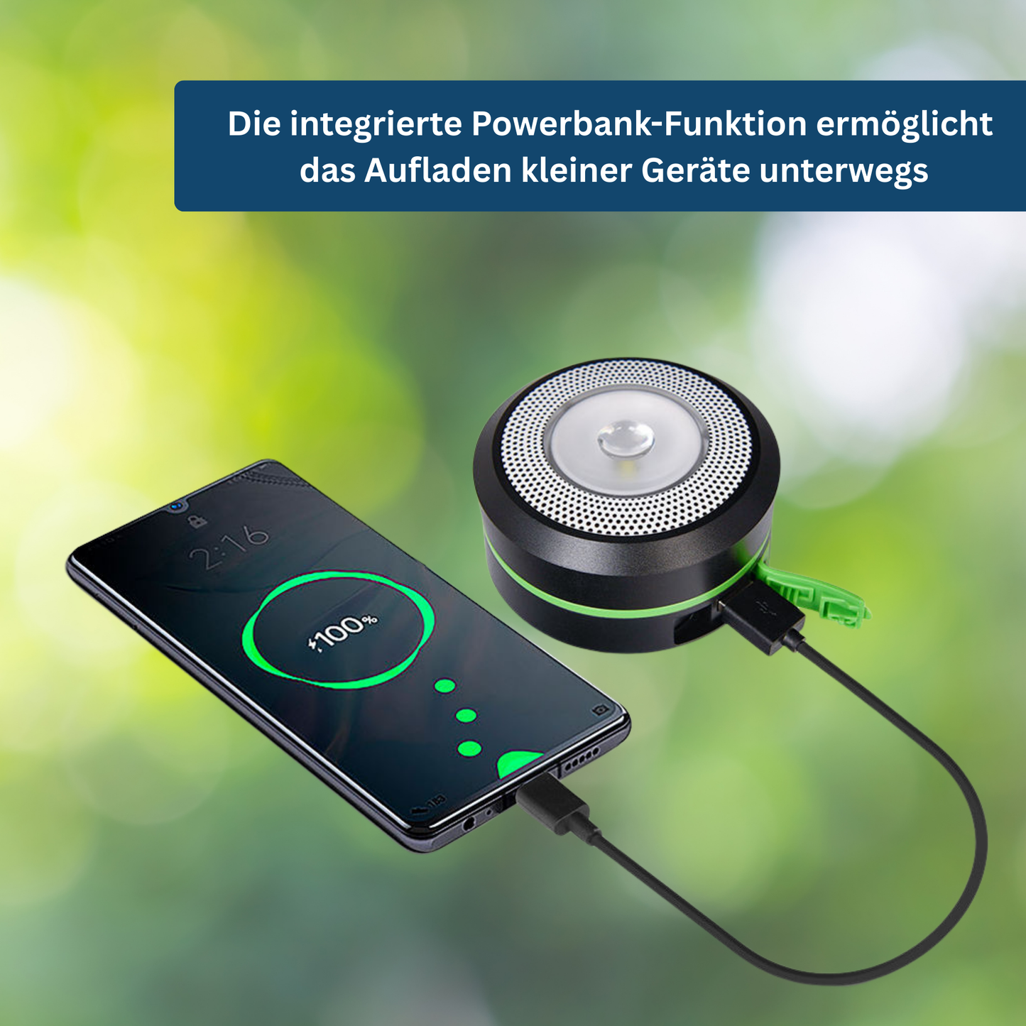 Solcelledrevet, Vandafvisende Campinglampe med Lang Batteritid