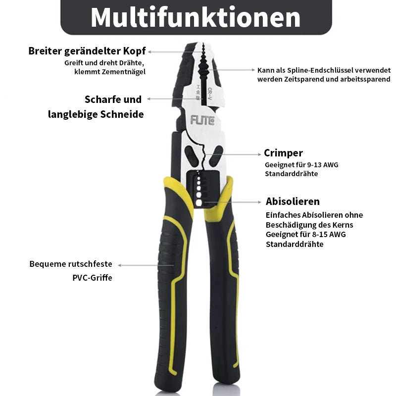 Multifunktionsverktyg 225 mm - 4-i-1 Avisolering, Crimping & Klippning